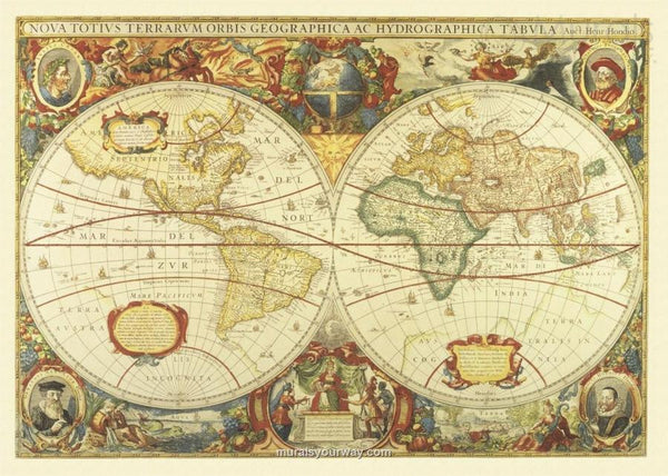 World Antique Double Globe Wall Map